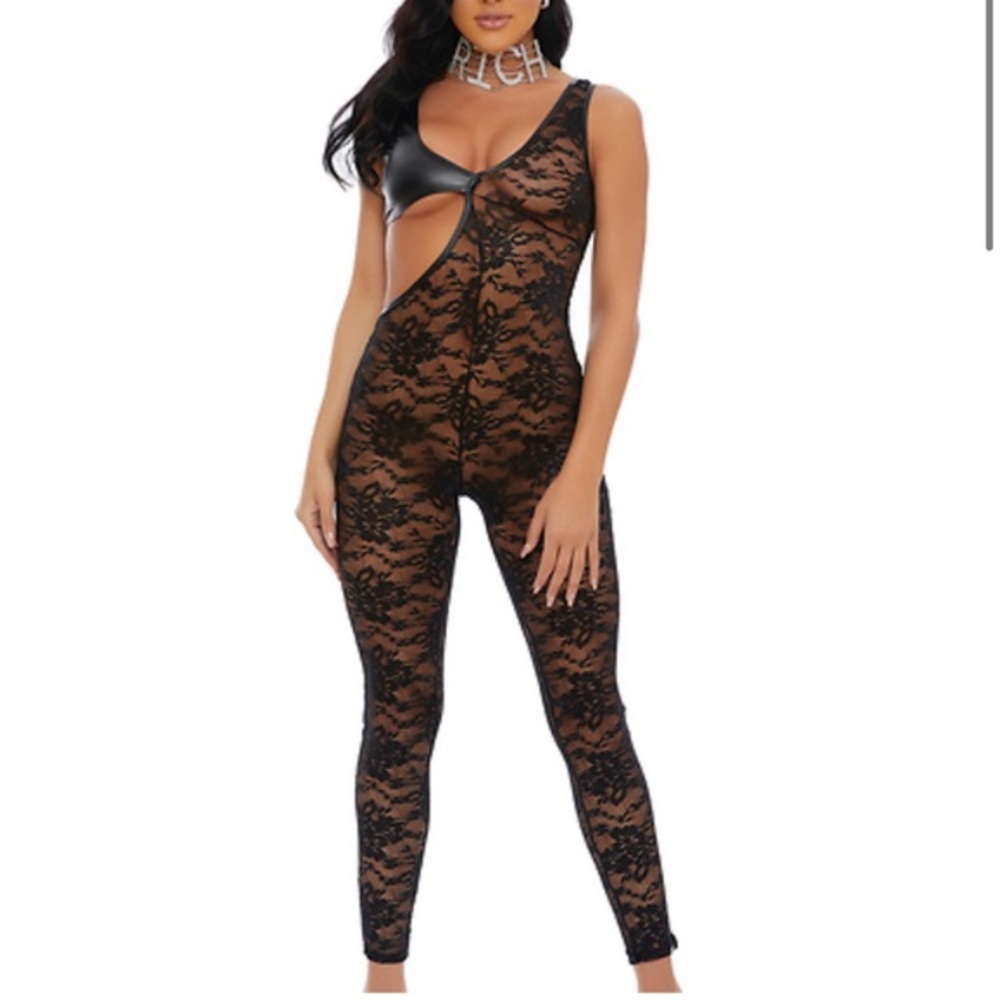 Seeing Double Lace Faux Leather Vegan Jumpsuit
